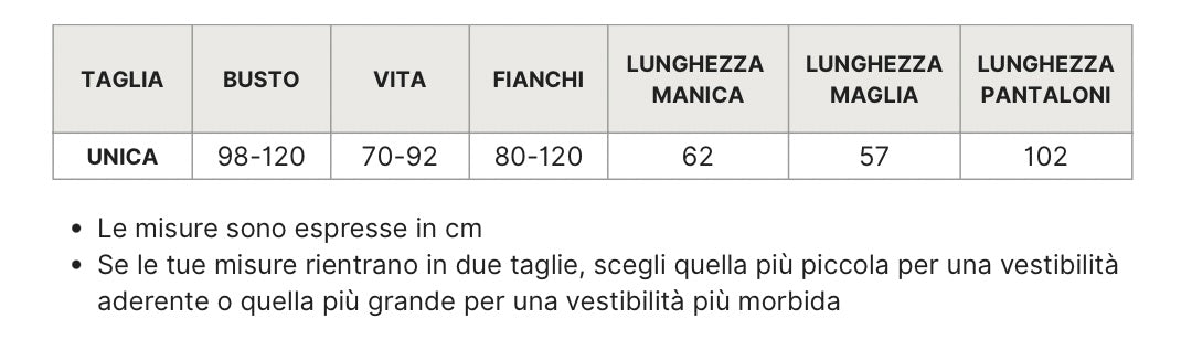 Guida alle taglie per questo capo