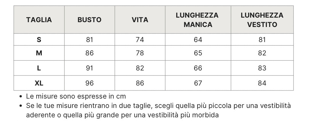 Guida alle taglie per questo capo
