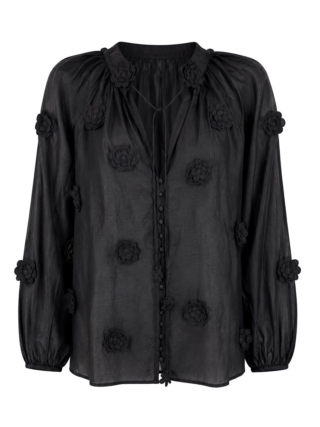 Blusa con dettagli floreali - Nero