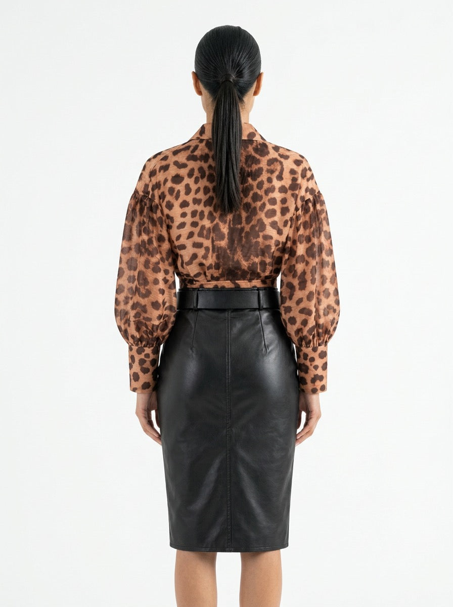 Vivienne Black Faux Leather Midi Skirt