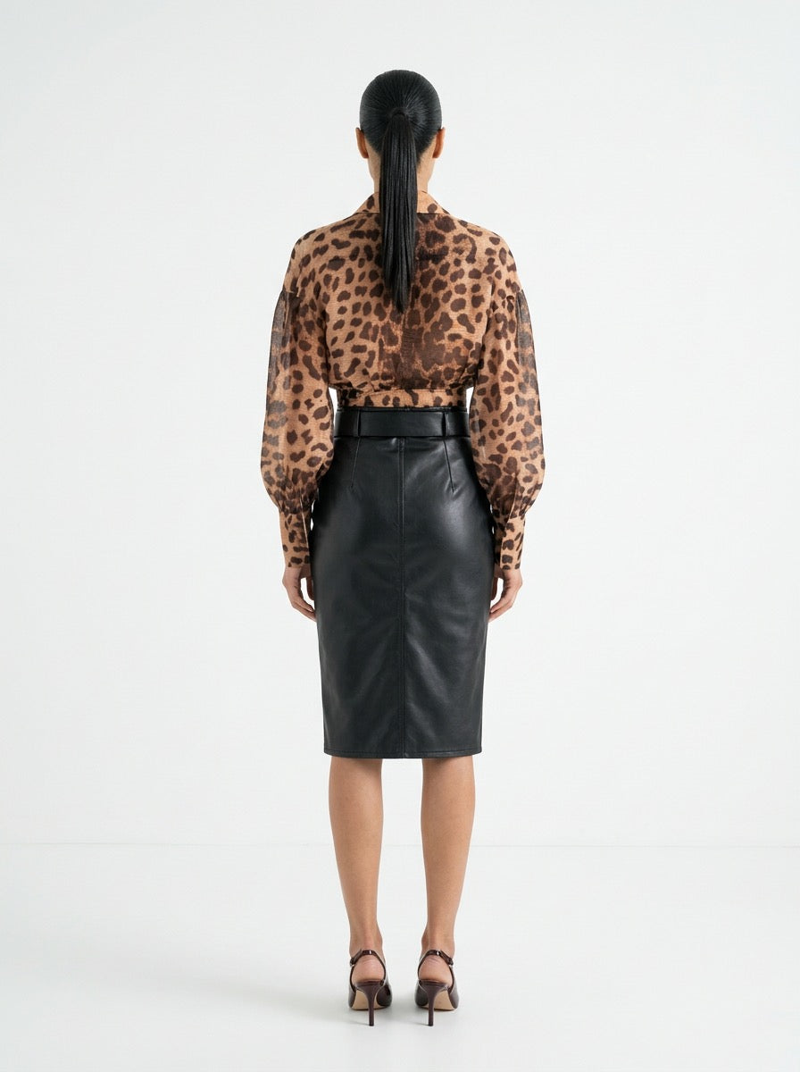 Vivienne Black Faux Leather Midi Skirt