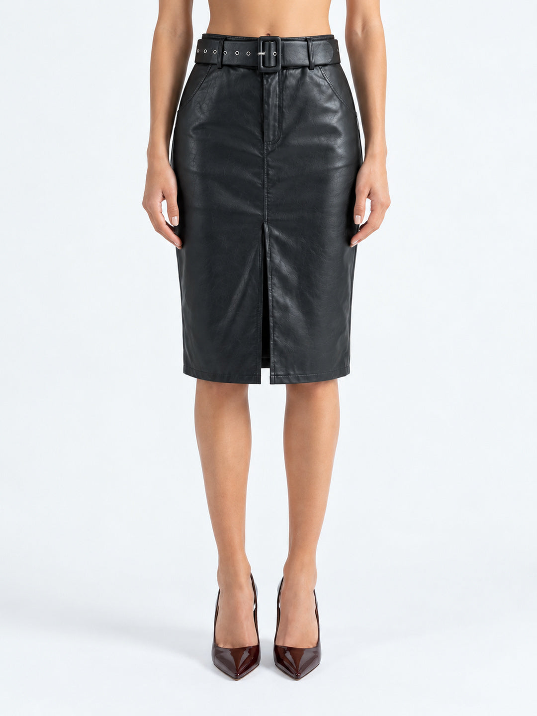 Vivienne Black Faux Leather Midi Skirt