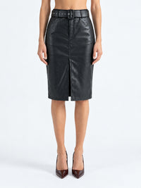 Vivienne Black Faux Leather Midi Skirt