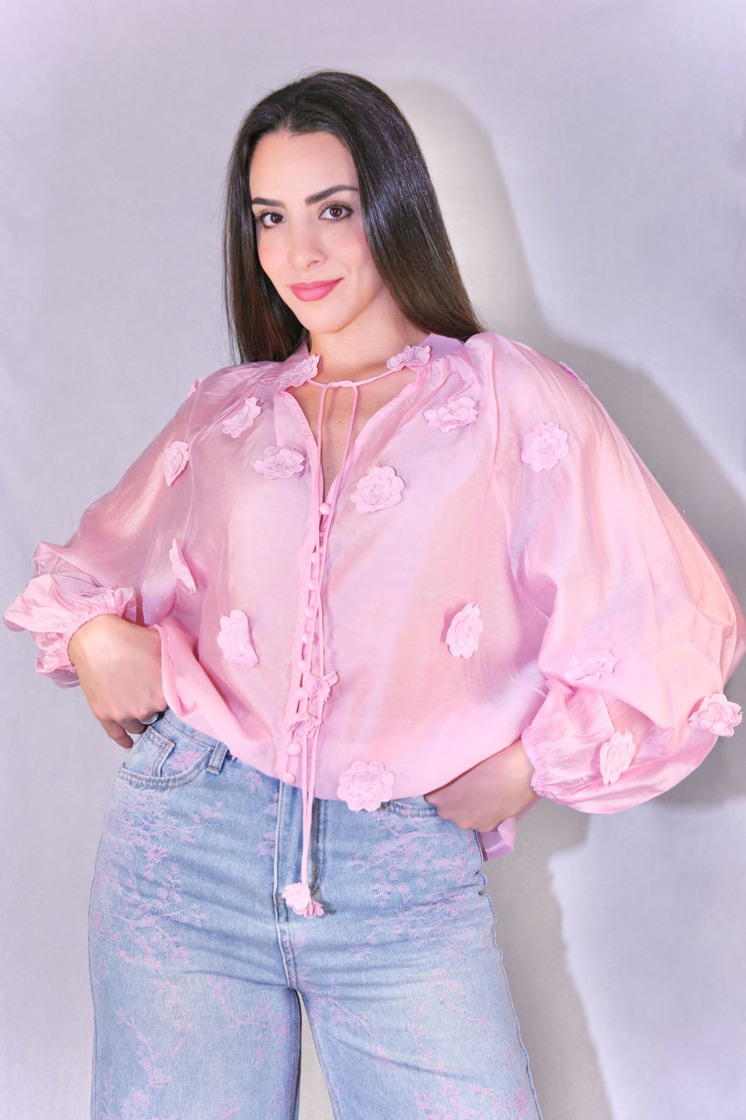 Blusa con dettagli floreali - Rosa
