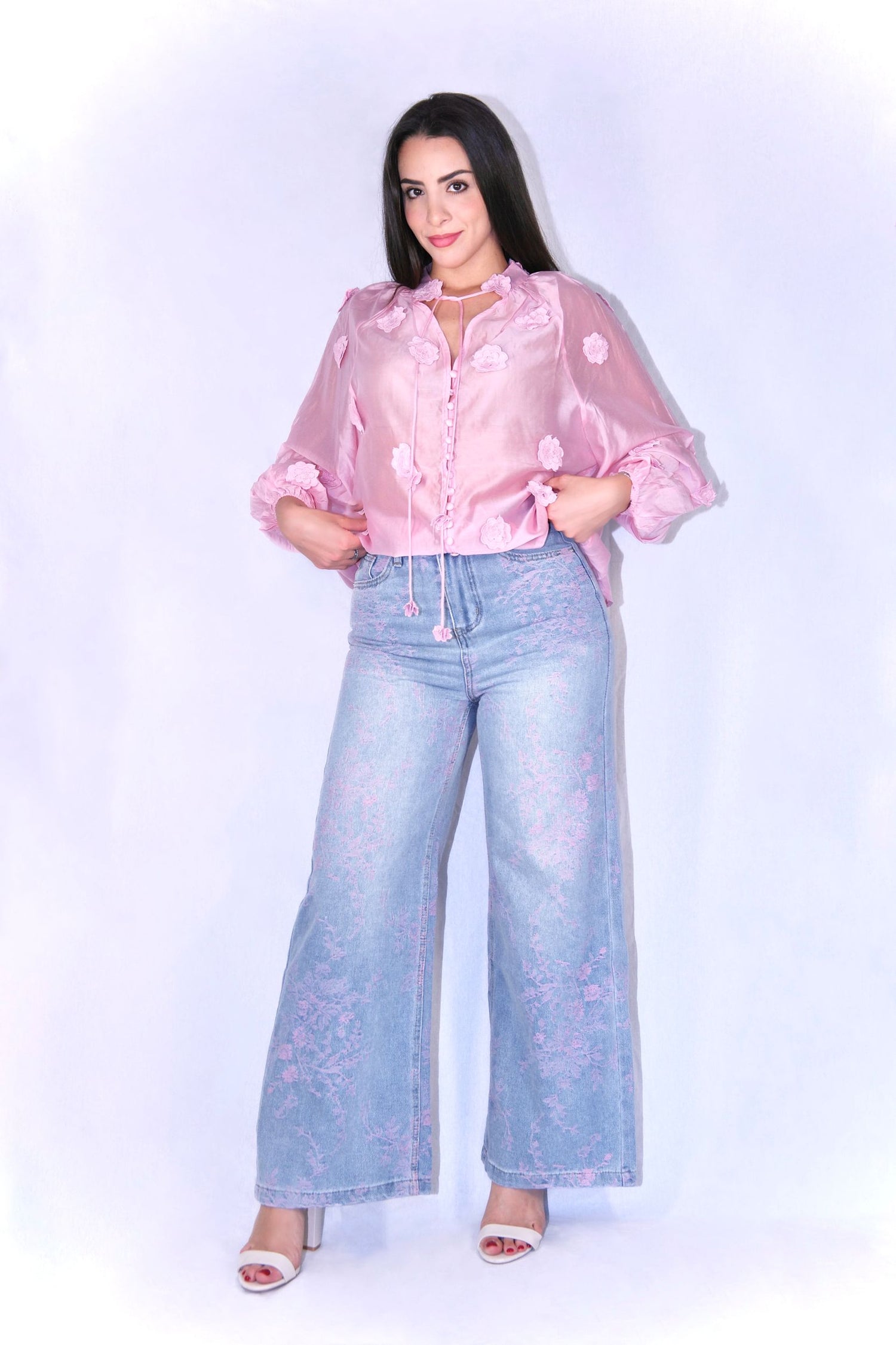 Jeans Floral - Rosa