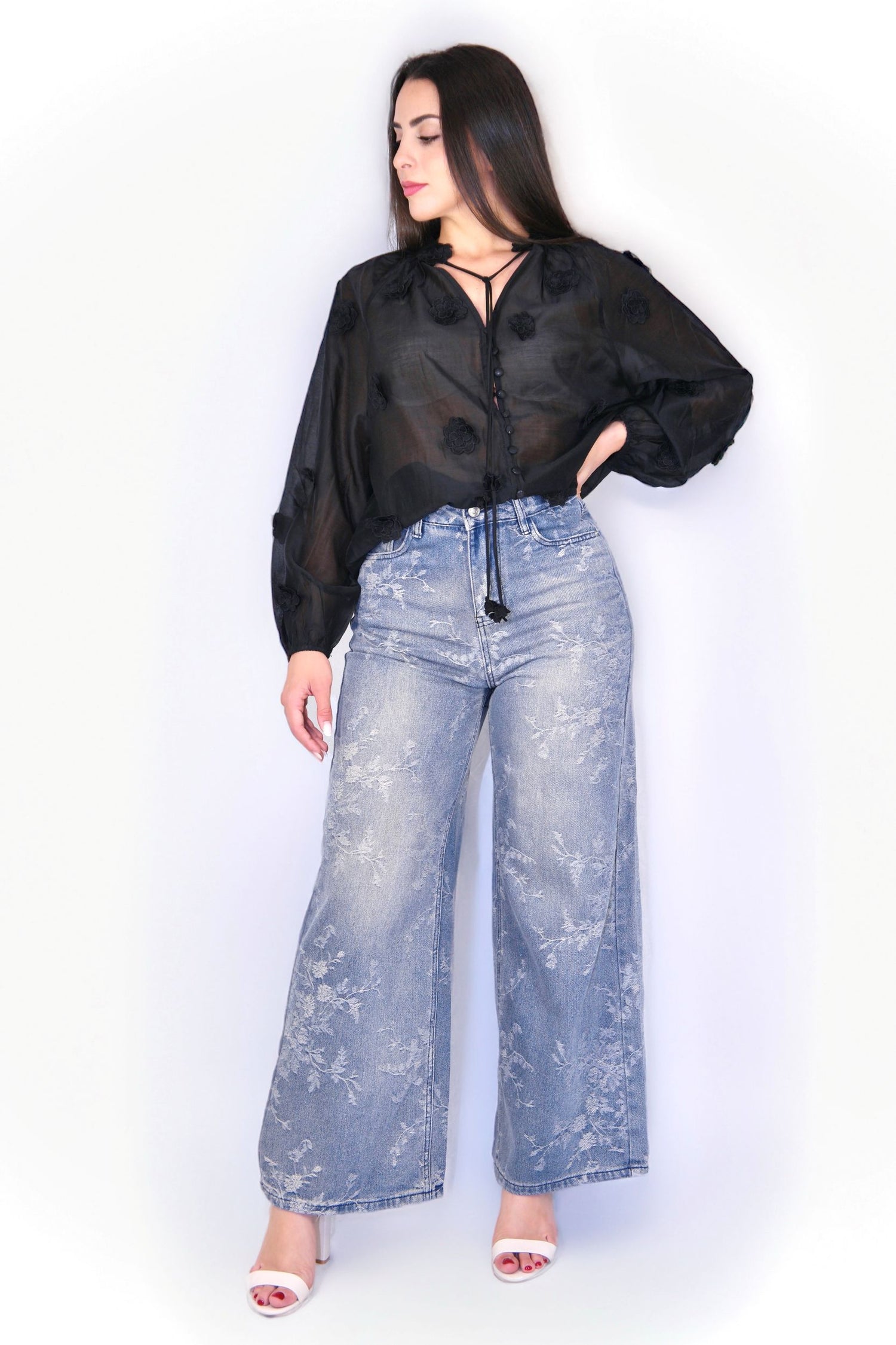 Jeans Floral - Denim